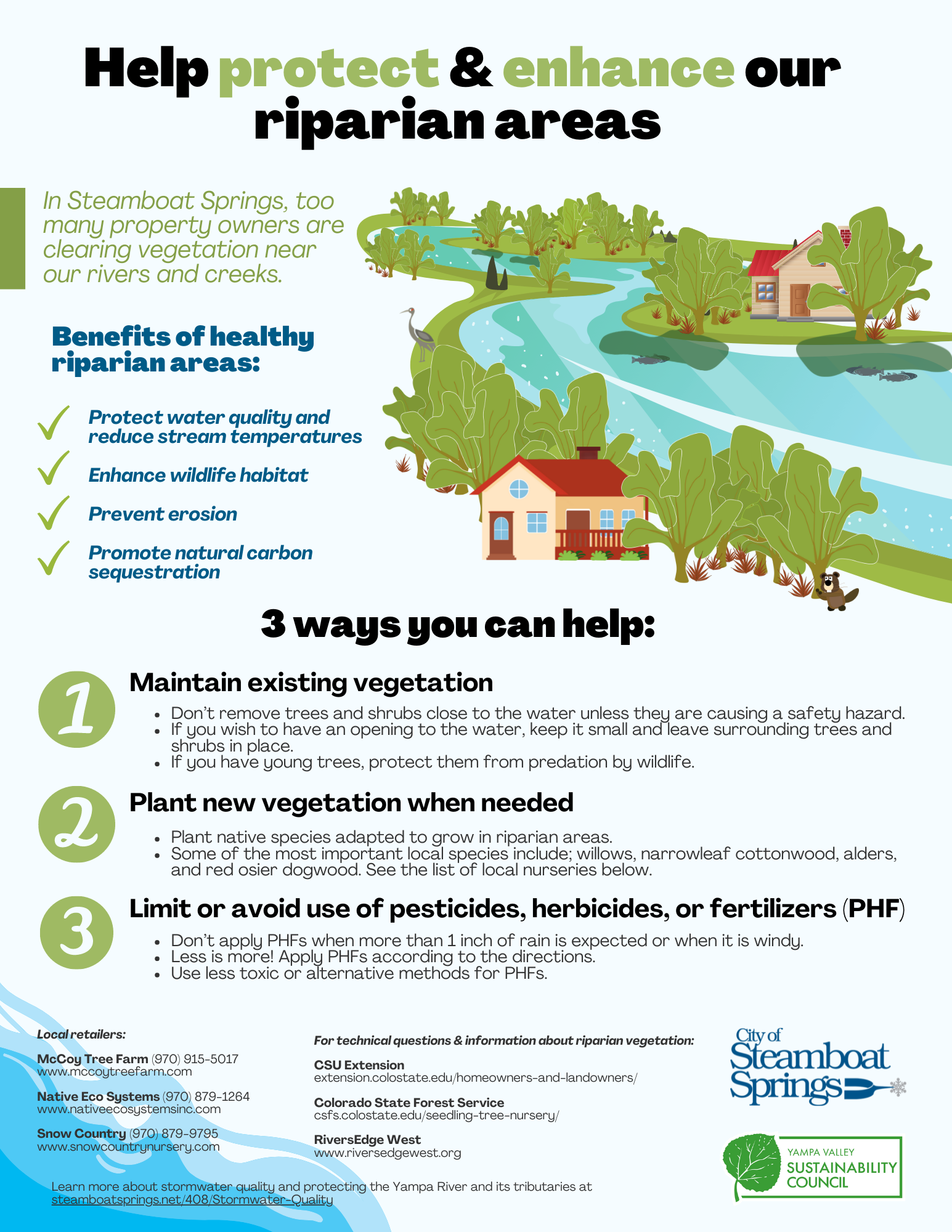 Ways that homeowners can protect and enhance riparian areas.